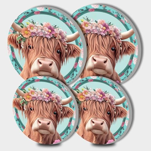 Walarky Cow with Wreath Picture Round Hob Covers 4-Piece Stove Plate Cooker Hob Covers for Cookers Top Burner Gas Range Protector Cookware Accessories Cooktop Decorative Decor