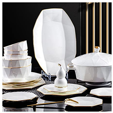 Set di stoviglie in Porcellana Bianca Avorio Set di stoviglie in Ceramica nordica Phnom Penh Piatti combinati Set da tavola Adatto per Ristorante di Hotel per Famiglie