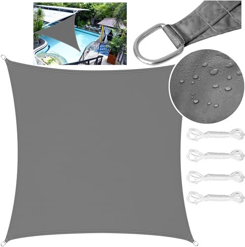 LEcylankEr Sun Shade Sail 3x3m Square PES Polyester Waterproof Sail Shade with Accessories 95% UV Block Shade Sails Sun Shades for Garden Outdoor Patio Pergola Balcony (dark grey, 3 x 3 m)