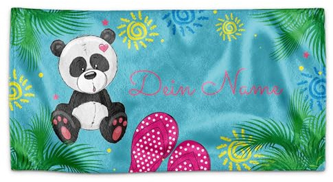 Print Royal PR Kinder-Handtuch mit Name personalisiert - Sommer Panda, Geschenk für Mädchen und Jungen, Handtuch Personalisieren | 70 x 140 cm
