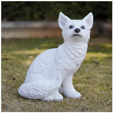 Woodland Fox Indoor/Outdoor Garten Statue, Nette Harz Garten Statue Dekoration Fiberglas Simulierte Fuchsornamente Outdoor Rasen Yard Polyresin Tier Figur ﻿ (Farbe : Weiß, Größe : 41x30x50cm)