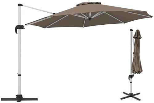 GYMAX Ombrellone da Balcone, Ombrellone Decentrato Laterale Roma, Rotazione a 360°, Inclinazione Regolabile, Telaio Resistente allo Sbiadimento, Esterno per Patio Terrazzo (Marrone)