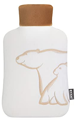 BYXAS Wärmbeutel mit Bezug, Wärmflaschen zur Schmerzlinderung, Schlafen, Bauch, extra groß, 2 l, mit gestricktem Polarbezug (weiß)
