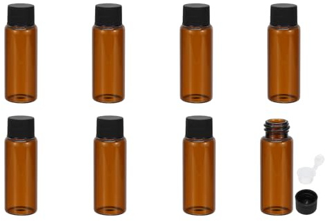 PATIKIL 15 ml flaskor med eteriska oljor, 8-pack bärnstensglasflaskor med öppningsreducerare, provflaska, smal skruvlock, förvaringsflaskor, behållare, svart