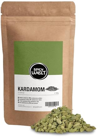 Spicy Welt Cardamome Verte Entière (100g) – Gousses de Cardamome (Elettaria Cardamomum) | Pour Thé Chaï, Riz, Curry & Pâtisserie | Saveur Fraîche & Mentholée | 100% Naturel, Sans Additifs