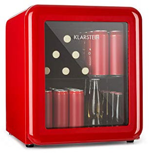 Klarstein PopLife Getränkekühler - Mini-Bar, Retrokühlschrank, 0-10°C, nur 39 dB, 48 L, umweltfreundlich, doppelt verglaste Tür, Retro-Design, rot