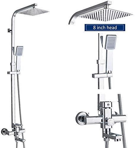 WuDLi Matte Black Bathroom Shower Faucet Set Wall Mount Rainfall Shower Mixer Tap Bathtub Shower Mixer Tap 3-way Shower Mixer,Chrome 8inch