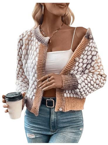 GORGLITTER Women's Button Up Colorful Cropped Cardigan Fall Clothes Cute Trendy 2025 Knit Tweed Sweater Jacket Multicolored Large