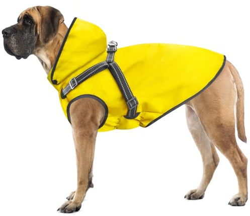 Mosucoirl Hunde-Regenmantel, wasserdicht, mit Kapuze, reflektierend, mit Kapuze, verstellbare Regenjacke für kleine, mittelgroße und große Hunde, Welpen, Hunde (Gelb, XXL)