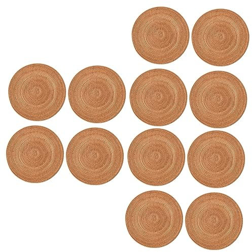 DECHOUS 12pcs Handcrafted Rattan Coasters Woven Cup Pad Heat Insulation Mats Rattan Coasters for Kitchen