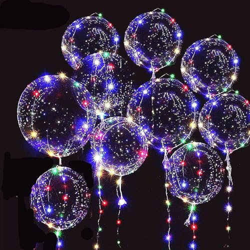 10 globos Bobo con luces LED – Globos transparentes de 20 pulgadas ya equipados con pilas – Perfecto para celebraciones, fiestas de cumpleaños, bodas y ocasiones festivas