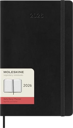 Moleskine Daily Planner, Daily Agenda 2026 12 Months, With Soft Cover and Elastic Closure, Large Format 13x21, Black Color