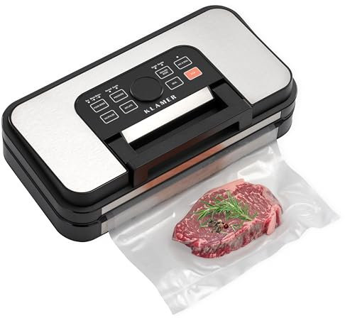 KLAMER Premium Vakuumiergerät für Lebensmittel - Vakuumierer für trockene & feuchte Lebensmittel sowie Sous Vide - doppelte Versiegelungsnaht (silber)