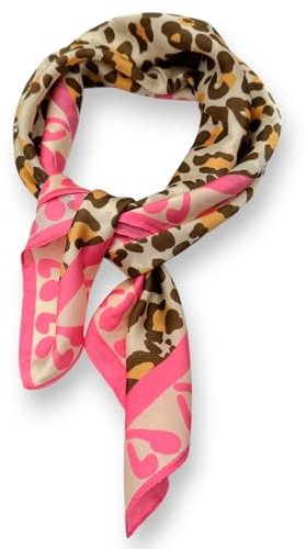 Nickituch Leo Damen Bandana Leoprint Halstuch Kopftuch Handgelenk Kopfbedeckung Haartuch Haarband Bunt Accessoire 70x70cm (Pink)
