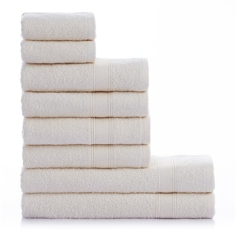 nottoc Handtücher Set Creme 8-TLG / 2 Badetücher 70x140 + 4 Handtücher 50x90 + 2 Gästehandtücher 30x50 - Handtuch mit Aufhänger Baumwolle Saugfähige Weiche Luxus Duschhandtücher
