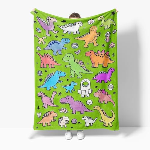 GMDUHK Ropa de cama de 100 % poliéster, manta de franela de dinosaurios, suave, color verde, manta para regalos para familia y niños, 100 x 150 cm