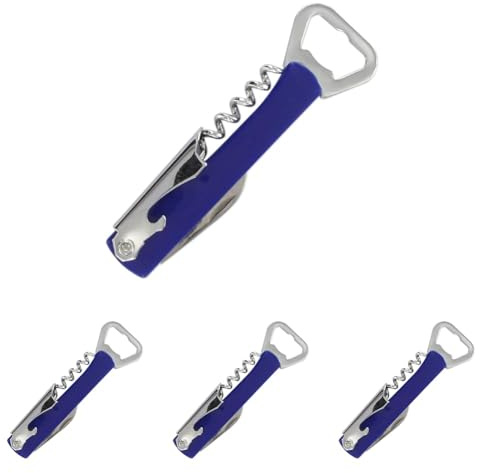 Fackelmann 00882 Tire-bouchon limonadier professionnel coloré, limonadier, tire-bouchon, tire-bouchon limonadier, décapsuleur, Acier inoxydable, Plastique, Jaune, Bleu, 13,5 x 4 cm (Lot de 4)