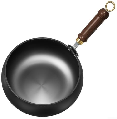 Piccola padella forgiata a mano, pentola in ferro non rivestita, padelle antigraffio, design a pancia grande, per piani cottura a induzione, elettrici e a gas (A)