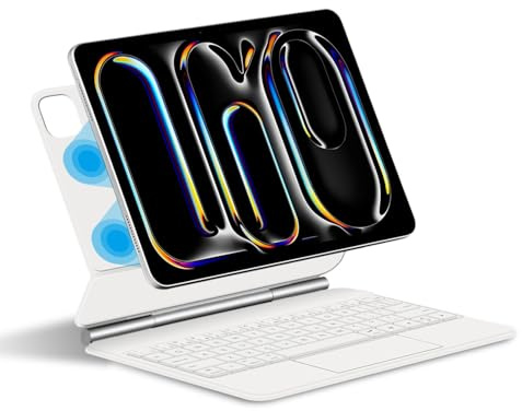 JZCZMCE Tastatur Hülle für iPad Air 11 Zoll (M3/M2, 2025/2024)/Pro 11 Zoll (1., 2., 3., 4. Gen)/Air 5th 4. Generation, Magnetischer Schwebender Freischwingerständer mit Beleuchtete Tastatur,Weiß
