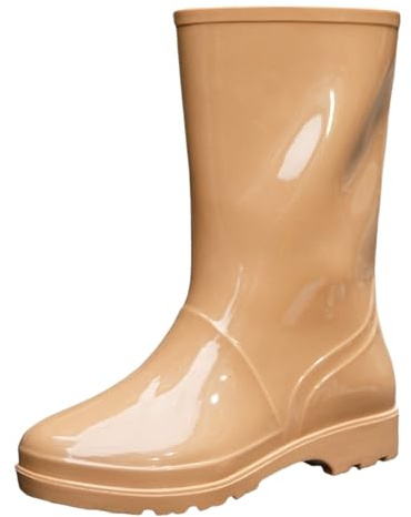 Wellington Boots, Women's Rain Boots, Half Height, Warm, Waterproof, Non-Slip, Comfortable Rain Shoes, Plain, Trendy, Thick Sole, Cushioning Rain Boots, Outdoor Mud Garden Shoes, 36-41, khaki, 3.5