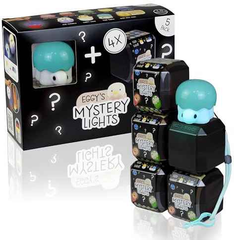MegaLight Blind Box Mini Nachtlichter für Kinder 5er Pack | Mystery Box | Toby Turtle + 4 aus 9 per Zufall | stufenlos dimmbar | mit Anhänger | USB-C AKKU | wiederaufladbar | EGGY'S Mystery Lights
