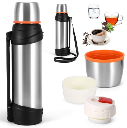 ZONJIE Vacuum Insulated Bottle, 2.5L Stainless Steel Insulated Water Bottle Large Flask for Hot and Cold Drinks Thermal Flask with BPA Free Cup Portable Travel Water Bottle with Carry Handle (Silver)