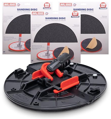 WAL-Board Tools Folding Radial Drywall Sander Kit, 9 Inch with 18 Sanding Discs 80/120/180 Grit, Wall and Corner Sander, Angle Sander for Sheetrock, Drywall Corner Tools, DTKRS2