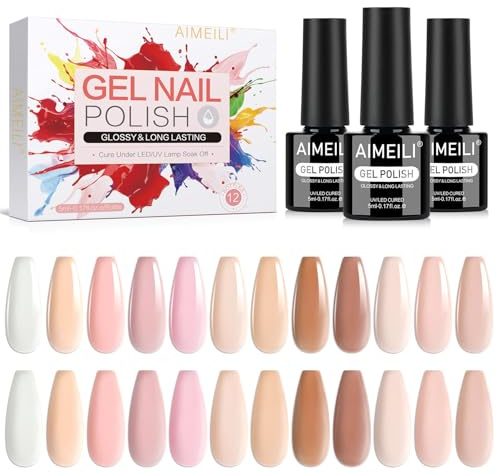 AIMEILI UV Nagellack Set Rosa 12 Stück Nude Pink Jelly Gel Nail Polish UV LED Soak Off Color Gel Set French Manicure 5ml Nail Art Nageldesign Kit 12-29 | Soak Off Gel Nail Polish für Frühling Sommer Herbst Winter, Home Nagelstudio DIY Nail Art, Perfekt für Deinen Alltag