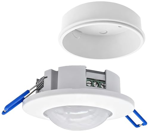 Détecteur de mouvement pour plafond intérieur, montage encastré et en surface, détecteur de présence avec temps réglable de 10 s–10 min, portée 6 m/360°, capteur infrarouge, sensibilité lumineuse de 2