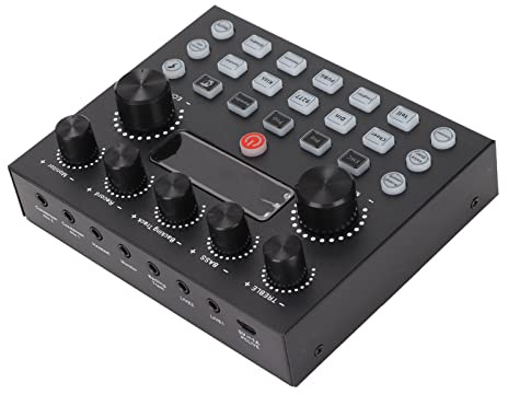 Xiuganpo Mezclador de DJ Tarjeta de Sonido en USB Plug and Play de Doble Canal para Grabación de PC, Transmisión en de Juegos, Soportes Múltiples con 10 Efectos de Sonido de Calentamiento, Diseño