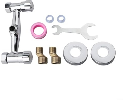 Duscharmatur mit 2 Griffen, verchromt, mit Messing-Auslaufventil, Warm- und Kaltwasserkontrolle, Rückflussschutz, Badezimmer-Armatur mit einfacher G1/2-Installation, 150 mm Lochabstand
