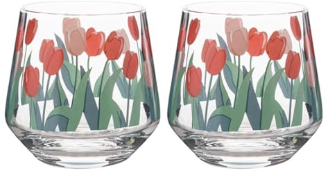 VINTORKY 2 Piezas Vasos de Vidrio Vintage Estilo Tulipán de Tazas Cortas para Leche y Jugos Transparente y Saludable para Postres y Bebidas Diarias