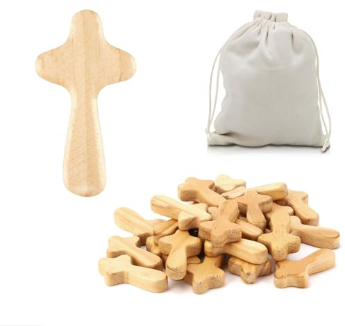 Small Wooden Crosses - 24 Pieces Wooden Crosses,2.36in Portable Prayer Pocket Holding Crosses,Pocket Crosses for Party Favors Necklace Jewelry Making DIY Craft Handmade (Burlywood)