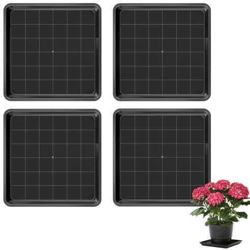 FUDUOXIAO 4 Stück Blumentopf Untersetzer Eckig 30x30 cm Untersetzer Blumentopf Kunststoff Pflanzkasten Quadratischer Pflanzschale für Outdoor Indoor Pflanzkübe (Schwarz)