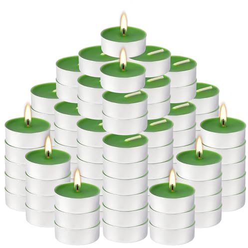LIVEN 100 Pack Scented Tealight Candles 4 Hours, Spring Aromatherapy Candles for Votive Home, Wedding Holiday and Emergency (Dark Green)