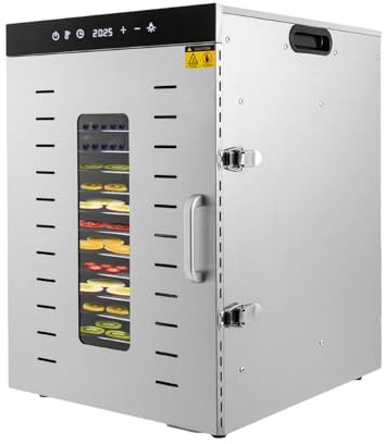Mqwdxzfes Deshidratador de acero inoxidable, 1500 W, 16 capas, secador de frutas con temporizador de 30 – 90 °C y 24 horas, secadora de frutas con bandejas de acero inoxidable, deshidratador de