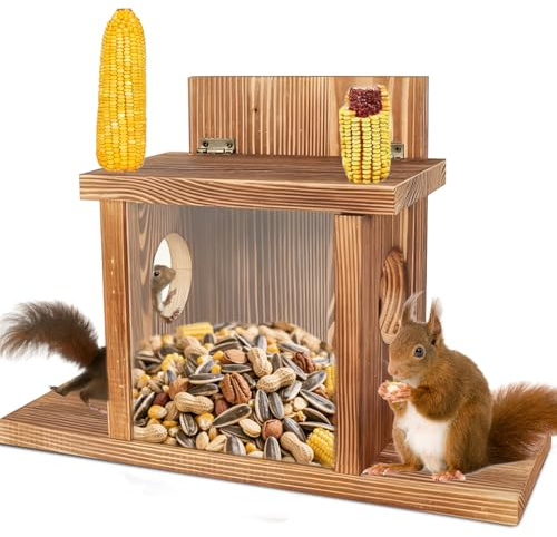 Eichhörnchen Futterhaus, Eichhörnchen Futterstation Wetterfeste, Eichhörnchenfutterstation zum Aufhängen, Futterstation Eichhörnchen Haus aus Langlebigem Holz mit 2 Eingängen & Sitzplattformen
