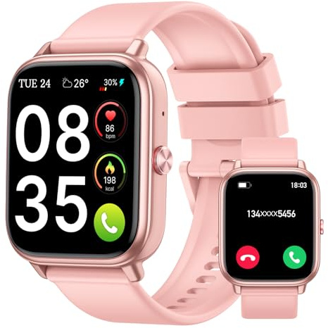 Smartwatch Damen Herren,1.83 HD Touchscreen, 20 Tage Akkulaufzeit, Fitnessuhr mit Pulsuhr Schlafmonito Schrittzähler, Bluetooth Anruffunktion, 112+ Sportmodi, IP68 Wasserdicht, iOS/Android, Rosa