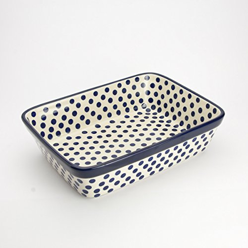 Polish Pottery 25cm x 19cm Small Lasagne Oven Serving Dish - Small Blue Dot