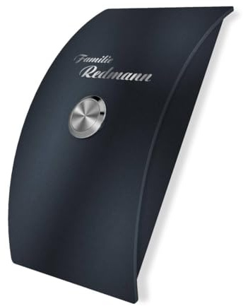 Metzler Funkklingel Anthrazit – Geschwungene Türklingel mit hoher Reichweite, Edelstahl, witterungsbeständig, individuelle Gravur, kabellos oder kabelgebunden