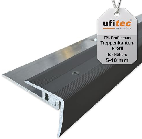 ufitec® Profi Smart Profilsystem für Vinylböden - geeignet für Belagshöhen von 5-9 mm - ALU eloxiert (Treppenkantenprofil | Länge: 270 cm, Bronze Dunkel)