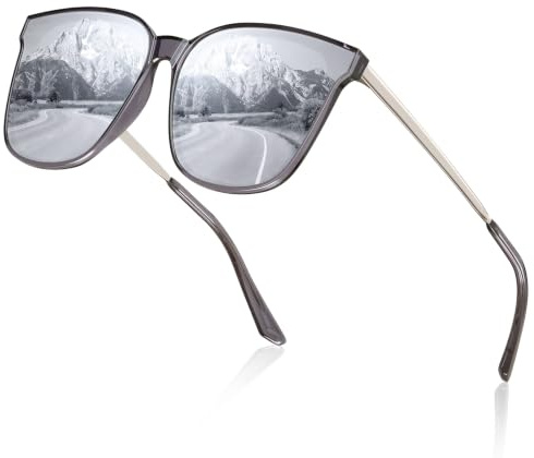DUCO Vintage Sonnenbrille für Damen Polarisiert mit UV400 Schutz | Leichtgewicht Metall Rahmen, Klassisch Übergroß Sonnenbrillen, Groß Cat-eye Stil, Spiegelglas für Freien Berg Party W016
