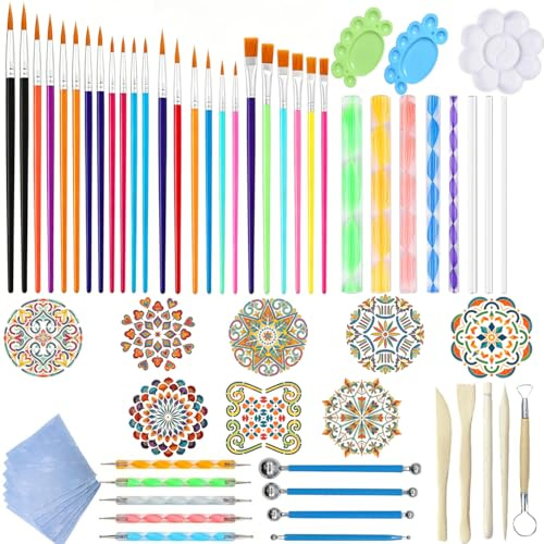 Fycooler Kit di Pittura Mandala Set di 46 Strumenti Mandala Dotting Tools Include la Pittura della Roccia Stencil,Aste Acriliche,Strumenti di punteggiatura ECC per Disegno Artigianato Nail Art DIY