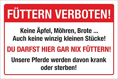 Schild Pferde füttern verboten Koliken 300 x 200 mm | 3 mm Alu-Verbund, wetterfester UV-Direktdruck, robust und langlebig, Made in Germany