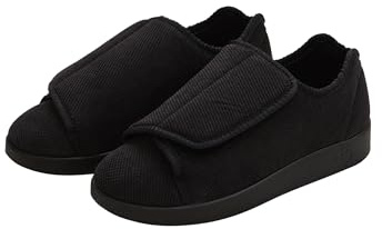 Silverts Women’s Adaptive Clothing Easy Closure Slippers, Adjustable Wide Fit Shoes for Elderly, Nursing Home & Dressing - Black/Black 7