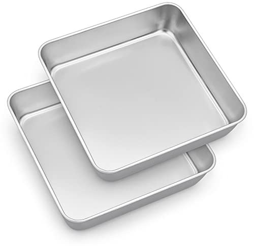 Homikit Juego de 2 moldes Cuadrados para Tartas de Acero Inoxidable Puro Cuadrado, 23,5 x 23,5 x 5 cm, Ideal para Tartas, Brownie/lasaña, Apto para lavavajillas, tóxico
