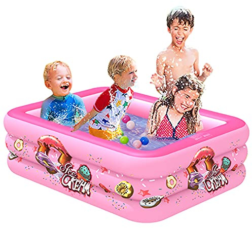 TONGQU Inflatable Pool, Paddling Swimming Pool for Kids Rectangle Family Swimming Pool for Ages 3+, Outdoor Garden Backyard, 82.6 x 53 x 21.6in