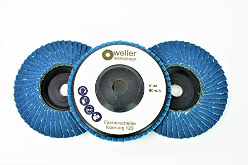 WELLERWERKZEUGE | 3er Set Fächerscheibe 76x10mm Körnung: 120 passend für Bosch GWS 10,8 10 8 12V 12 76 Zubehör Stahl Edelstahl Holz Schleifscheiben Lamellenscheibe