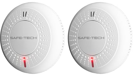 SAFE TECH Smoke Alarm, Wireless Interconnected Smoke Detector 10 Year Sensor Life, Fire Alarm with LED Indicator Low Battery and Fault Warning for House and Bedroom, 2 Pack