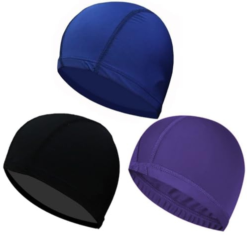 SIOPPKIK 3 PCS Cuffia per Nuoto in Piscina Unisex Adulto Cappello da Nuoto Uomo e Donna Unisex Cuffia da Bagno Cuffia da Nuoto per Piscina Spa Terme Taglia Unica(blu,Nero,viola）